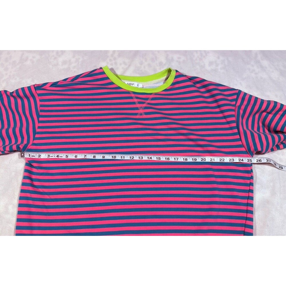 UEU Womans L Striped Crew Neck Long Sleeve Pullover Sweatshirt Pink Blue Neon - Picture 5 of 8